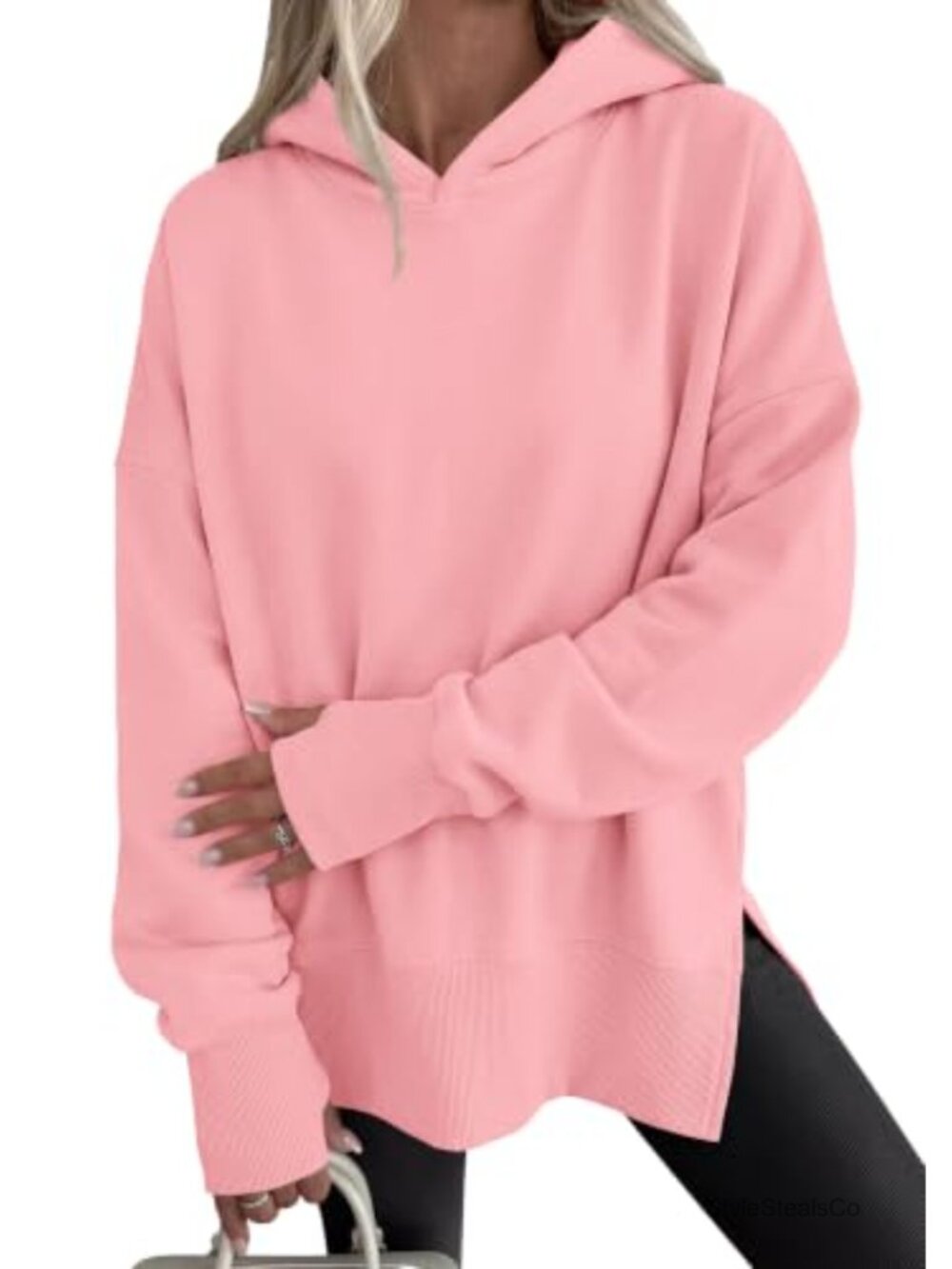Oversized Hoodie Side Slit Sweatshirt Thumbhole Pullover Women Brushed Fleece